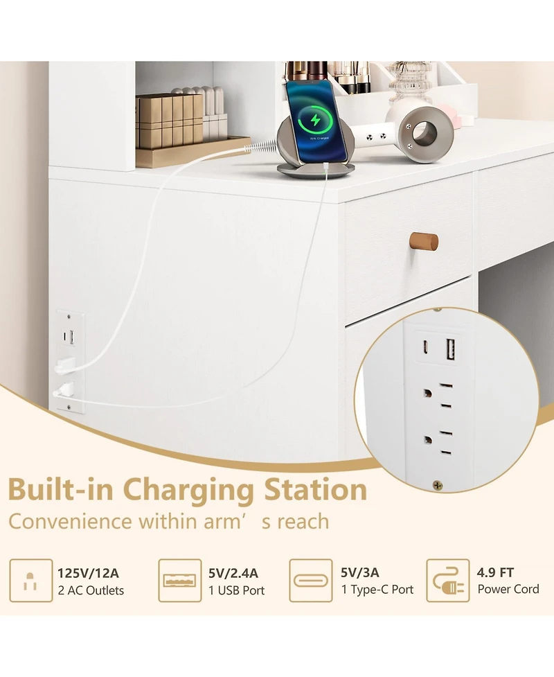 Vanity Dressing Table and Chair Set with Mirror and Lights