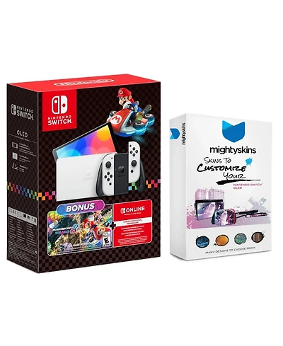 Nintendo Switch White Oled Console Mario Kart 8 Deluxe Bundle with MightySkins Console and Controller Skin Voucher