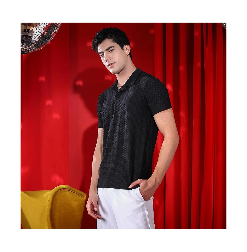 Campus Sutra Men's Onyx Black Hive Polo T-Shirt