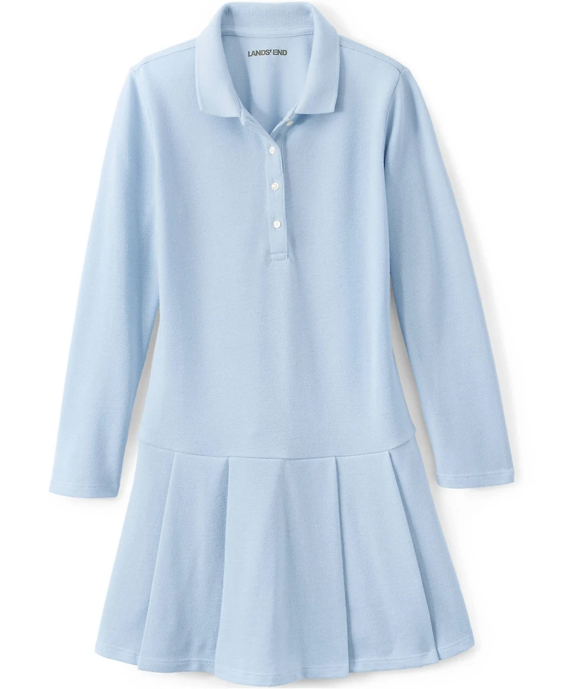 Lands' End School Uniform Girls Long Sleeve Mesh Pleated Polo Dress