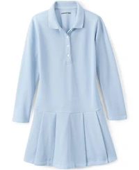 Lands' End School Uniform Girls Long Sleeve Mesh Pleated Polo Dress