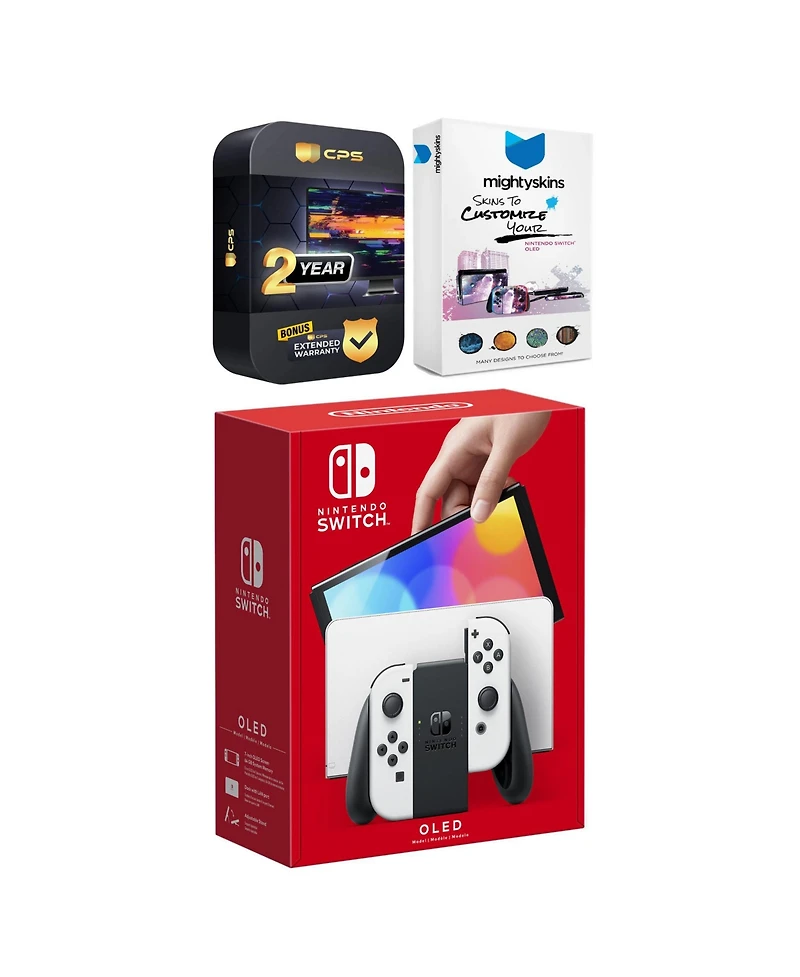 Nintendo Switch Neon Red & Blue Oled Console with MightySkins Console and Controller Skin Voucher and 2 Year Cps Extended Warranty