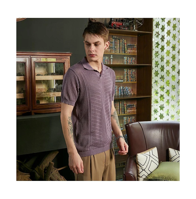 Campus Sutra Men's Mauve Purple Stripe-Textured Polo T-Shirt