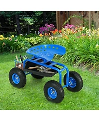Garden Cart Rolling Work Seat With Heavy Duty Tool Tray Gardening Planting
