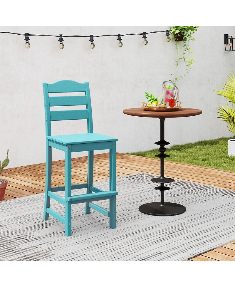 30 Inches Counter Height Hdpe Bar Stool with Backrest and Footrest-Turquoise