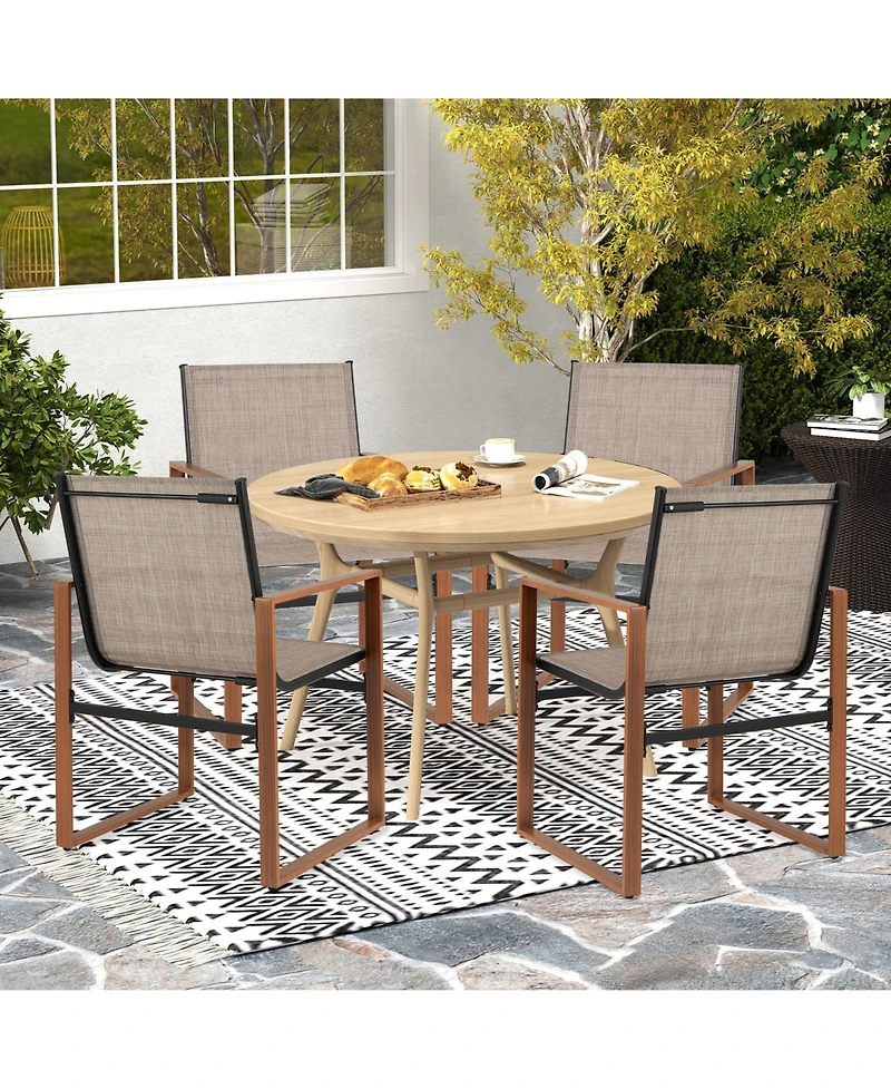 Outdoor Dining Chairs with Breathable Seat and Backrest Set of 2-Brown