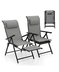Gymax Folding Patio Chairs Set of Lounge Chairs w/ 10-Level Adjustable Backrests