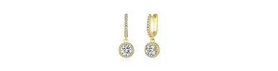 Clear Cubic Zirconia Halo Drop U-Hoop Earrings