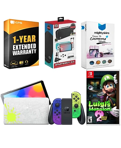 Nintendo Switch Oled Console Splatoon 3 Special Edition with Luigi s Mansion 2 Hd, Surge Accessory Gaming Kit