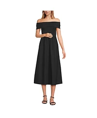Lands' End Women's Off the Shoulder Slender Mixed Media Dress