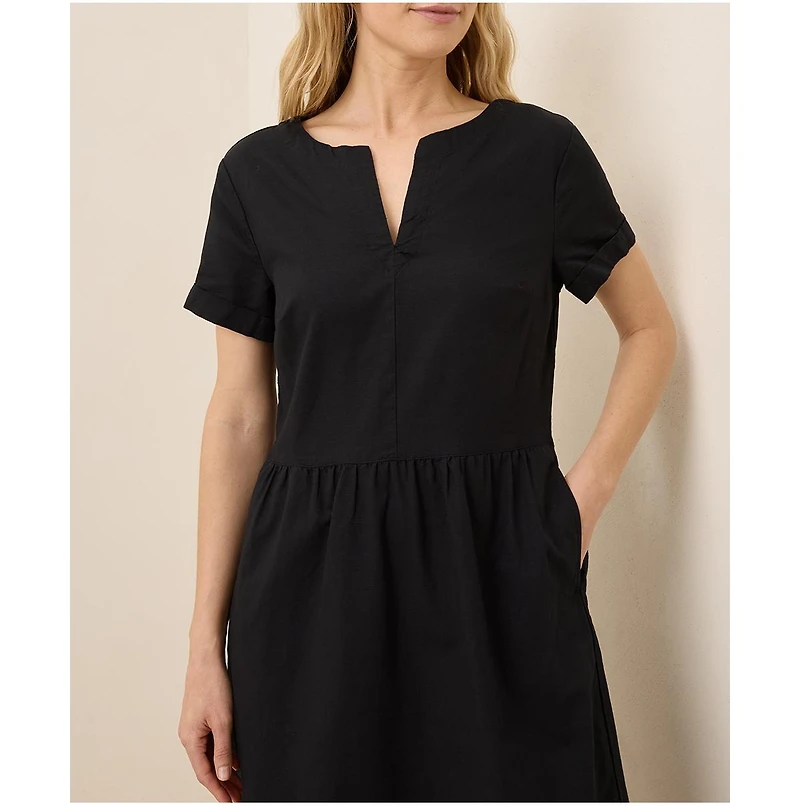 Pact Women's Organic Cotton Canopy Linen Blend Notch Neck Dress