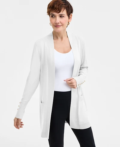 Jm Collection Women's Button-Sleeve Flyaway Cardigan Sweater
