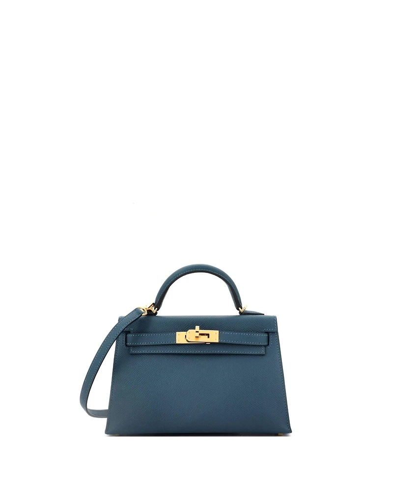 Pre-Owned Hermes Kelly Handbag Blue Epsom with Gold Hardware
