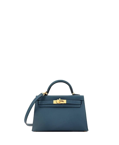 Pre-Owned Hermes Kelly Handbag Blue Epsom with Gold Hardware