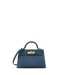 Pre-Owned Hermes Kelly Handbag Blue Epsom with Gold Hardware