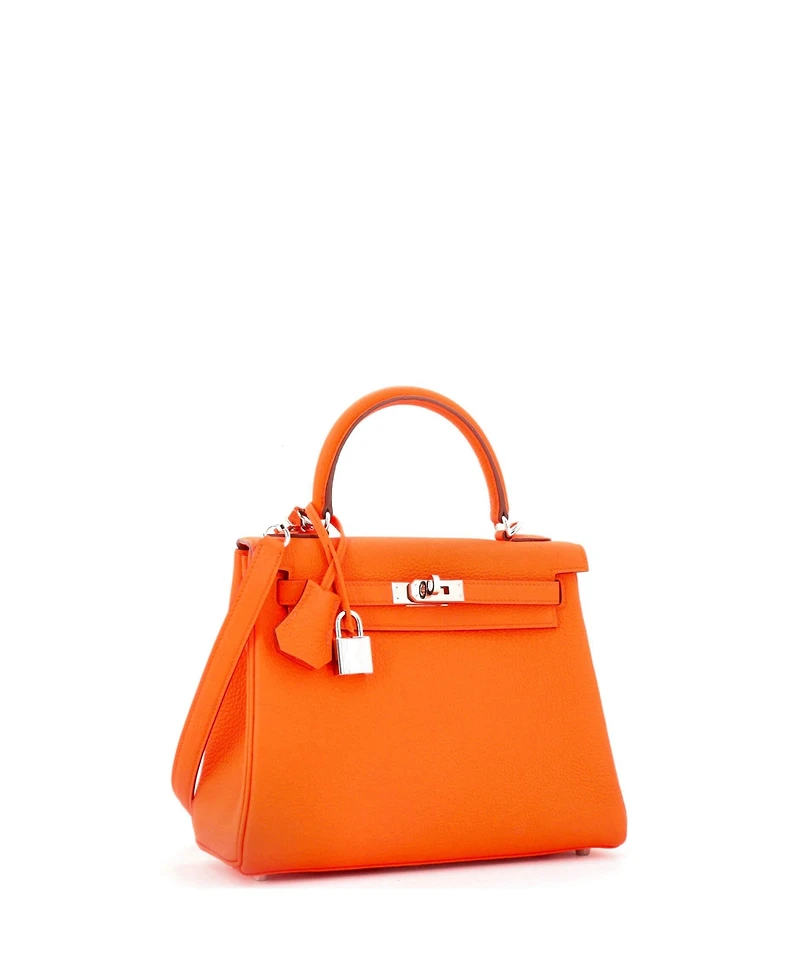 Pre-Owned Hermes Kelly 25 Handbag Orange Togo with Palladium Hardware