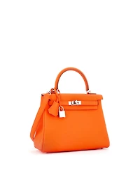 Pre-Owned Hermes Kelly 25 Handbag Orange Togo with Palladium Hardware