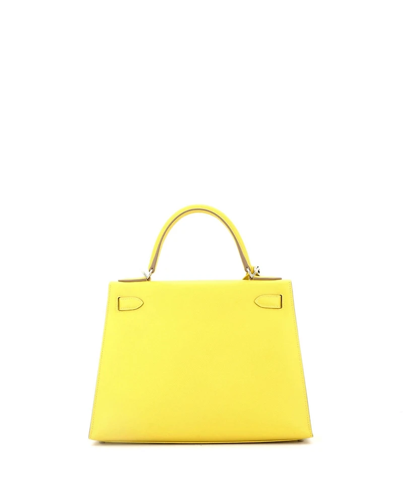 Pre-Owned Hermes Kelly 28 Handbag Yellow Epsom with Palladium Hardware