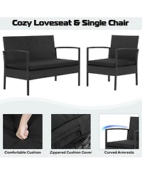 Gymax 4PCS Rattan Patio Conversation Set Outdoor Wicker Furniture Set w/ Cushions