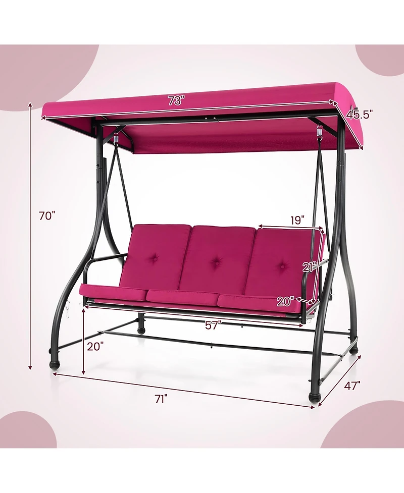 Gymax Converting Patio Swing Chair Porch Swing Bed w/Adjustable Canopy & Thickened Cushion
