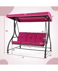 Gymax Converting Patio Swing Chair Porch Swing Bed w/Adjustable Canopy & Thickened Cushion