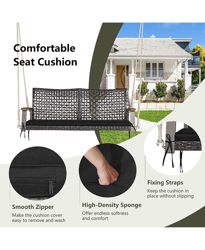 Gymax 2-Seat Rattan Porch Swing Chair Outdoor Wicker Bench W/ Seat Cushion Red