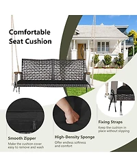 Gymax 2-Seat Rattan Porch Swing Chair Outdoor Wicker Bench W/ Seat Cushion Red