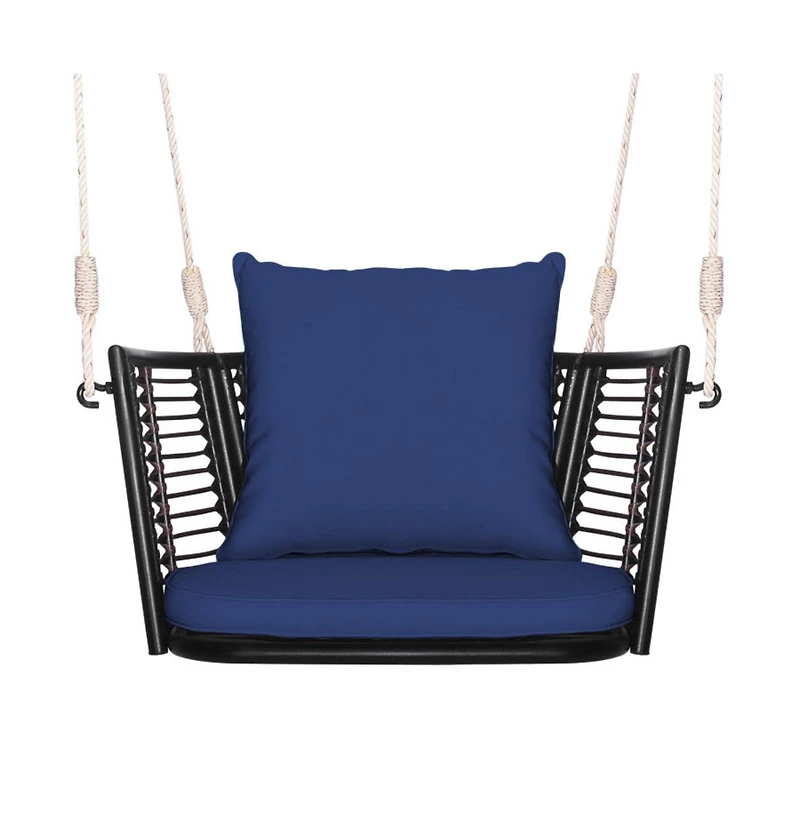 Porch Swing Patio Hanging Rattan Chair with Zippered Cushions and Rope