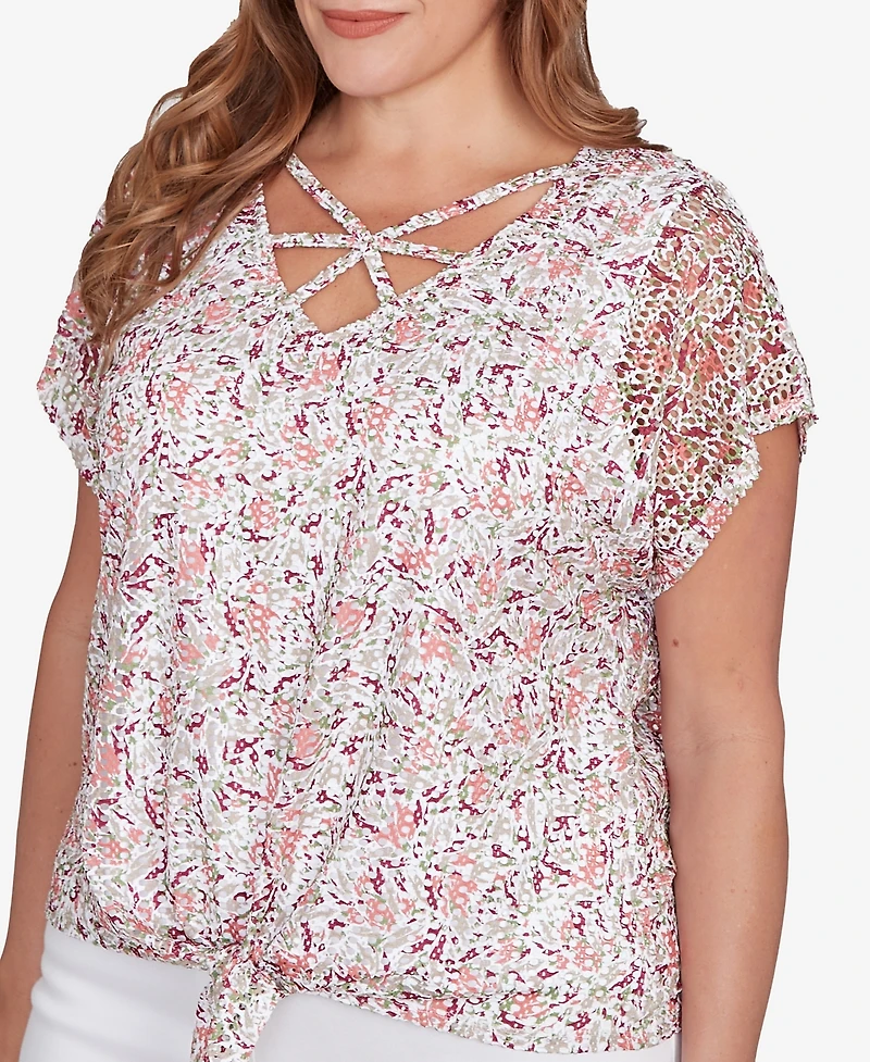 Hearts Of Palm Plus Size Printed Oval Textured Knit Top