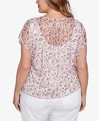 Hearts Of Palm Plus Size Printed Oval Textured Knit Top