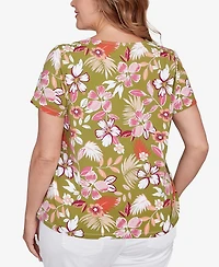 Hearts Of Palm Plus Size Short Sleeve Embellished Blossom Top