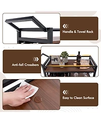 3-tier Bar Cart on Wheels Home Kitchen Serving Cart with Wine Rack and Glasses Holder