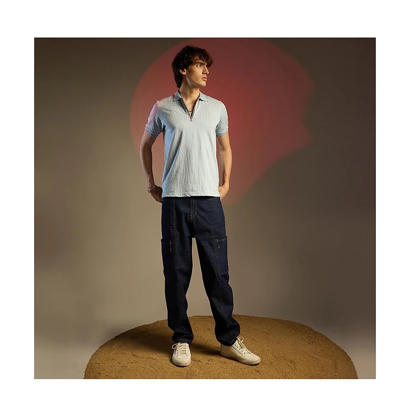 Campus Sutra Men's Powder Blue Crevice-Lined T-Shirt