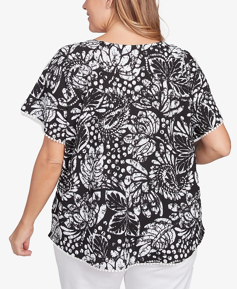 Ruby Rd. Plus Size Batik Island Paisley Lace Neck Top