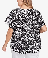 Ruby Rd. Plus Size Batik Island Paisley Lace Neck Top