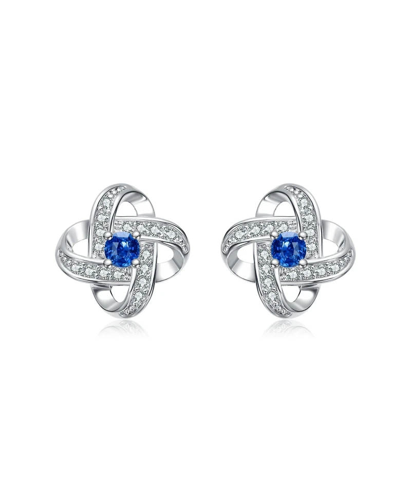 White Gold Plating with Colored Cubic Zirconia Swirled Stud Earrings