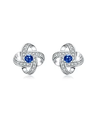 White Gold Plating with Colored Cubic Zirconia Swirled Stud Earrings