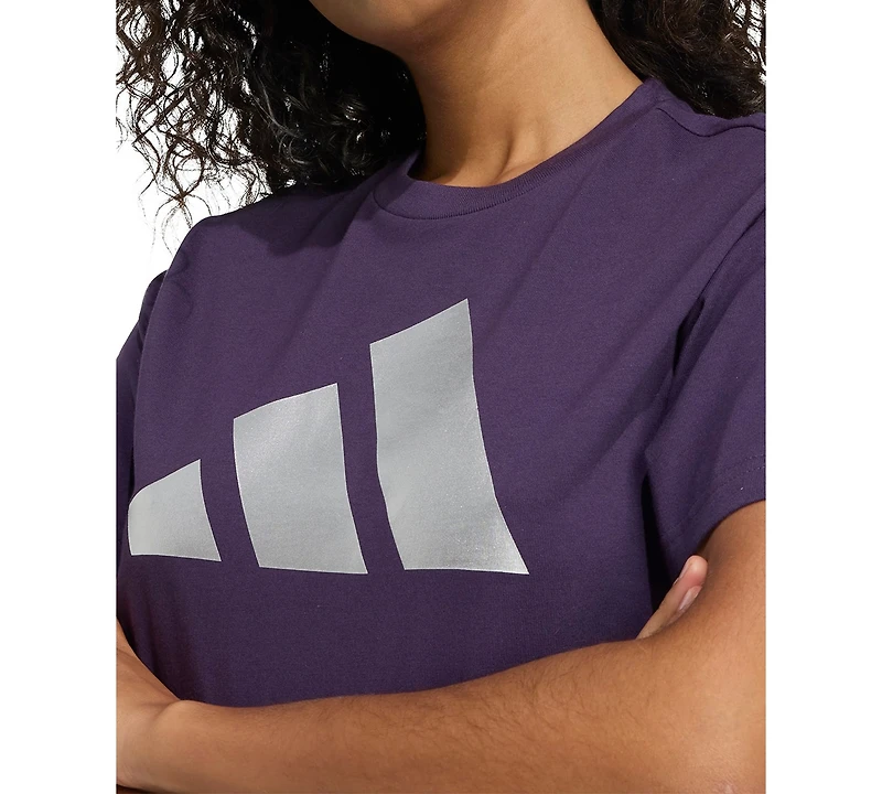 adidas Women's Cotton Metallic-Logo Crewneck T-Shirt