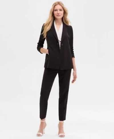 Anne Klein Womens Notch Collar One Button Jacket Sleeveless Shirred Surplice Top Fly Front Side Tab Straight Pants