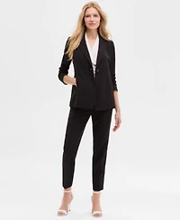 Anne Klein Womens Notch Collar One Button Jacket Sleeveless Shirred Surplice Top Fly Front Side Tab Straight Pants