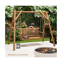 2-Seat Acacia Wood Porch Swing Bench with 2 Hanging Hemp Ropes
