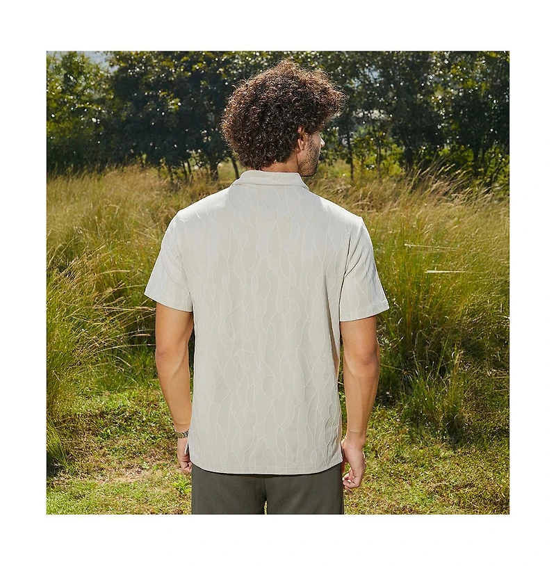 Campus Sutra Men's Cream White Veined-Tactile Polo T-Shirt