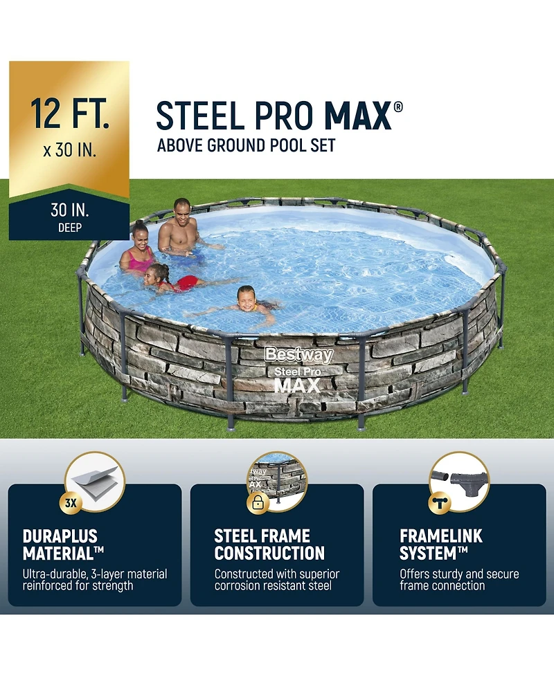 Bestway 56817E 12' x 30" Steel Pro Max Round Above Ground Swimming Pool w/ Pump