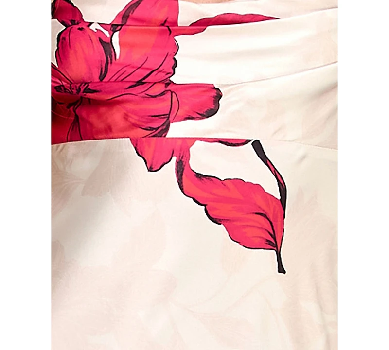 Seni & Cade Juniors' Floral-Print Satin Spaghetti-Strap Gown