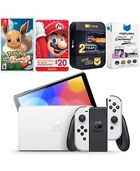 Nintendo Switch White Oled Console with Pokemon Let's Go, Eevee!, Nintendo $20 eShop Gift Card, MightySkins Console and Controller Skin Voucher, and 2