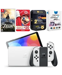 Nintendo Switch White Oled Console with Legend of Zelda Breath of the Wild, Nintendo $20 eShop Gift Card, MightySkins Console and Controller Skin Vouc