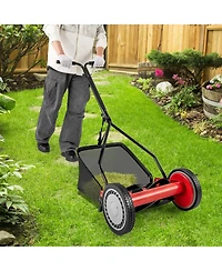 Professional Push Lawn Mower with 5 Steel Blades and Removable Grass Catcher Bag