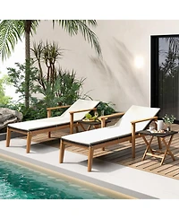 Set of 2 Outdoor Rattan Chaise Lounges with Armrests for Patio
