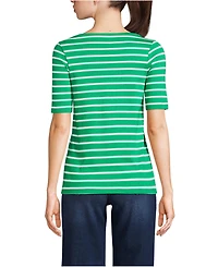 Lands' End Women's Supima Cotton Elbow Sleeve Boatneck Button Shoulder Tee