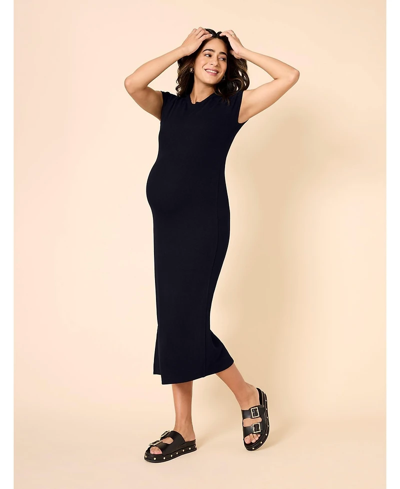 Motherhood Maternity Rib Knit Short Sleeve Raglan Midi Dress